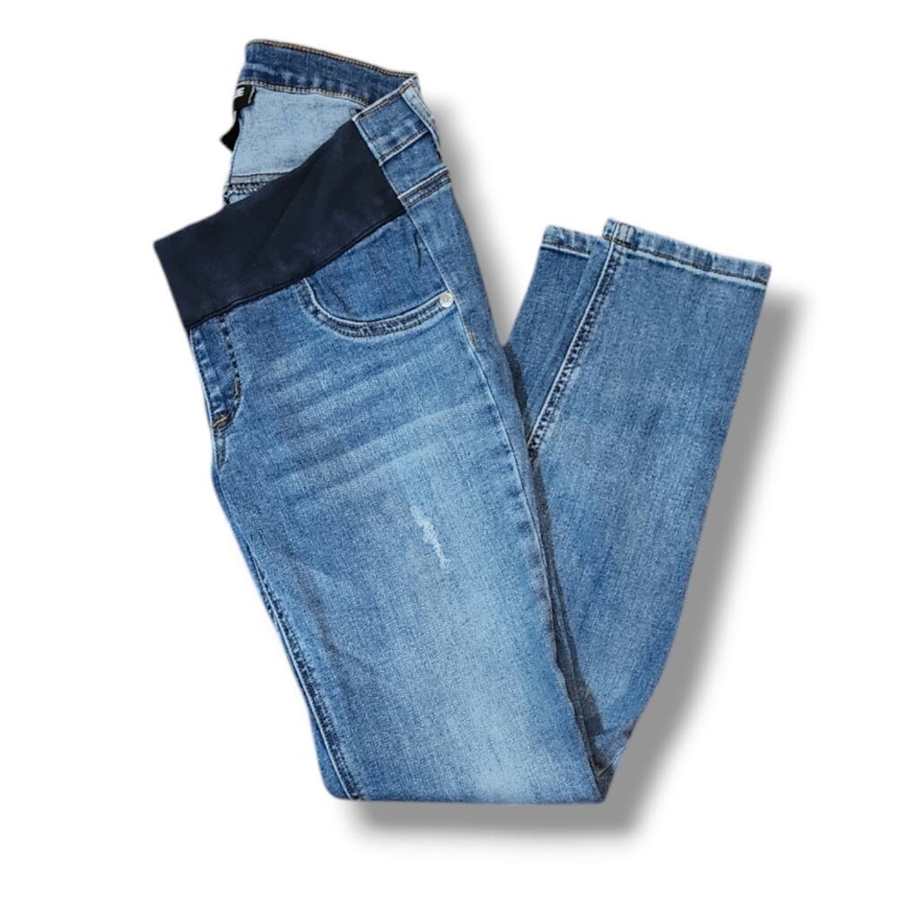 Indigo Blue Light Distressed Maternity Jeans